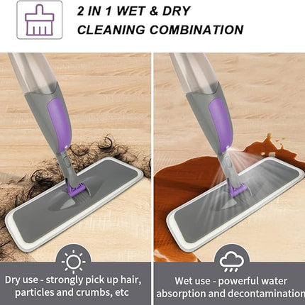 Spray Mops for Floor Cleaning - HOMSIER Microfiber Mop Wet Dry with 3 Washable Pads 550ML Refillable Bottle for Hardwood Wood Laminate Tile Marble Kitchen Home Hard Floors