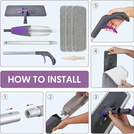 Spray Mops for Floor Cleaning - HOMSIER Microfiber Mop Wet Dry with 3 Washable Pads 550ML Refillable Bottle for Hardwood Wood Laminate Tile Marble Kitchen Home Hard Floors