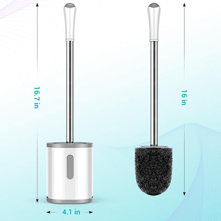 Toilet Brush and Holder Set, 2 Pack with Stainless Steel Handle Toilet Bowl Brush, Compact Toilet Scrubber Brush for Deep Cleaning Bathroom Restroom, Easy to Assemble White & Gray