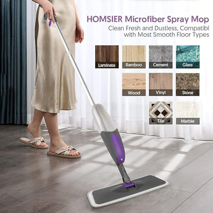 Spray Mops for Floor Cleaning - HOMSIER Microfiber Mop Wet Dry with 3 Washable Pads 550ML Refillable Bottle for Hardwood Wood Laminate Tile Marble Kitchen Home Hard Floors