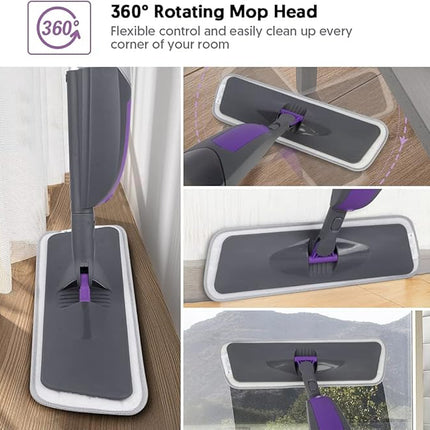 Spray Mops for Floor Cleaning - HOMSIER Microfiber Mop Wet Dry with 3 Washable Pads 550ML Refillable Bottle for Hardwood Wood Laminate Tile Marble Kitchen Home Hard Floors