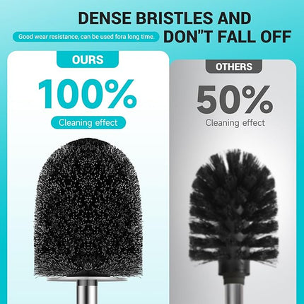 Toilet Brush and Holder Set, 2 Pack with Stainless Steel Handle Toilet Bowl Brush, Compact Toilet Scrubber Brush for Deep Cleaning Bathroom Restroom, Easy to Assemble White & Gray