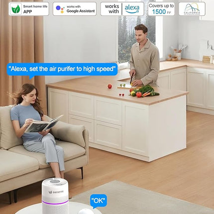 Smart Air Purifiers for Bedroom, DAYETTE 7 Color Light H13 Air Purifier for Home Large Room Up to 1500 Ft², APP Control & 20 dB Sleep Mode 2/4/8 Timer