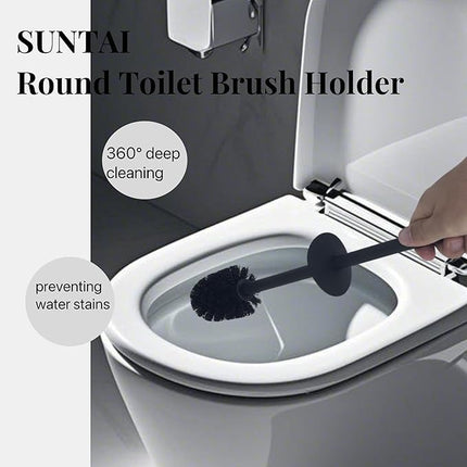 Toilet Brush and Holder,304 Stainless Steel Toilet Brush with Long Brush Handle,Toilet Bowl Brush for Bathroom Cleaning,2 Bristle Heads, Black