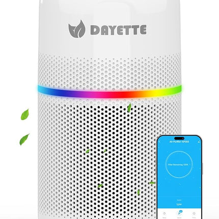 Smart Air Purifiers for Bedroom, DAYETTE 7 Color Light H13 Air Purifier for Home Large Room Up to 1500 Ft², APP Control & 20 dB Sleep Mode 2/4/8 Timer