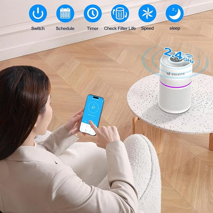 Smart Air Purifiers for Bedroom, DAYETTE 7 Color Light H13 Air Purifier for Home Large Room Up to 1500 Ft², APP Control & 20 dB Sleep Mode 2/4/8 Timer