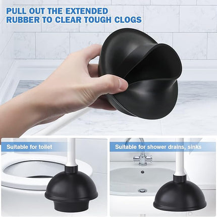 Toilet Plunger and Brush Set, Silicone Toilet Brush and Plunger with Holder for 5.7-inch Toilet Drain, 2-in-1 Toilet Brush Plunger Combo with Caddy Stand (White)