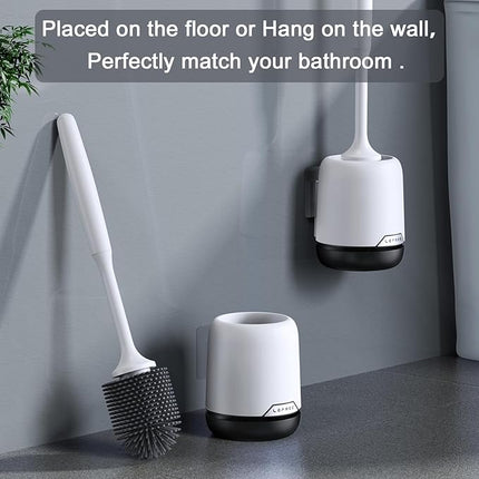 Lefree Silicone Toilet Brush and Holder Set with Ventilated Holder, Floor Standing & Wall Mounted Toilet Scrubber