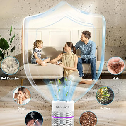 Smart Air Purifiers for Bedroom, DAYETTE 7 Color Light H13 Air Purifier for Home Large Room Up to 1500 Ft², APP Control & 20 dB Sleep Mode 2/4/8 Timer