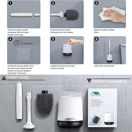 Lefree Silicone Toilet Brush and Holder Set with Ventilated Holder, Floor Standing & Wall Mounted Toilet Scrubber