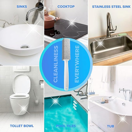 DISIWENE Pumice Cleaning Stone with Handle Toilet Bowl Cleaner Hard Water Ring Remover for Bath/Pool/Kitchen/Household Cleaning (2, 2 Pack with Extra Long Handle)