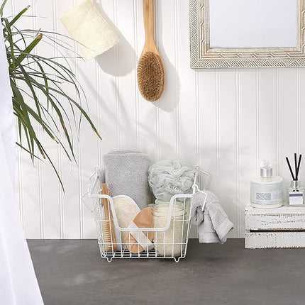 DII Metal Wire Mesh Stackable Utility Storage Bin, Medium, 11x11x8", White