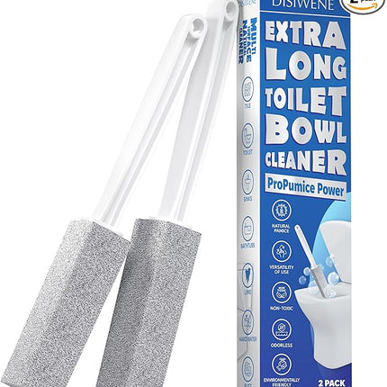 DISIWENE Pumice Cleaning Stone with Handle Toilet Bowl Cleaner Hard Water Ring Remover for Bath/Pool/Kitchen/Household Cleaning (2, 2 Pack with Extra Long Handle)